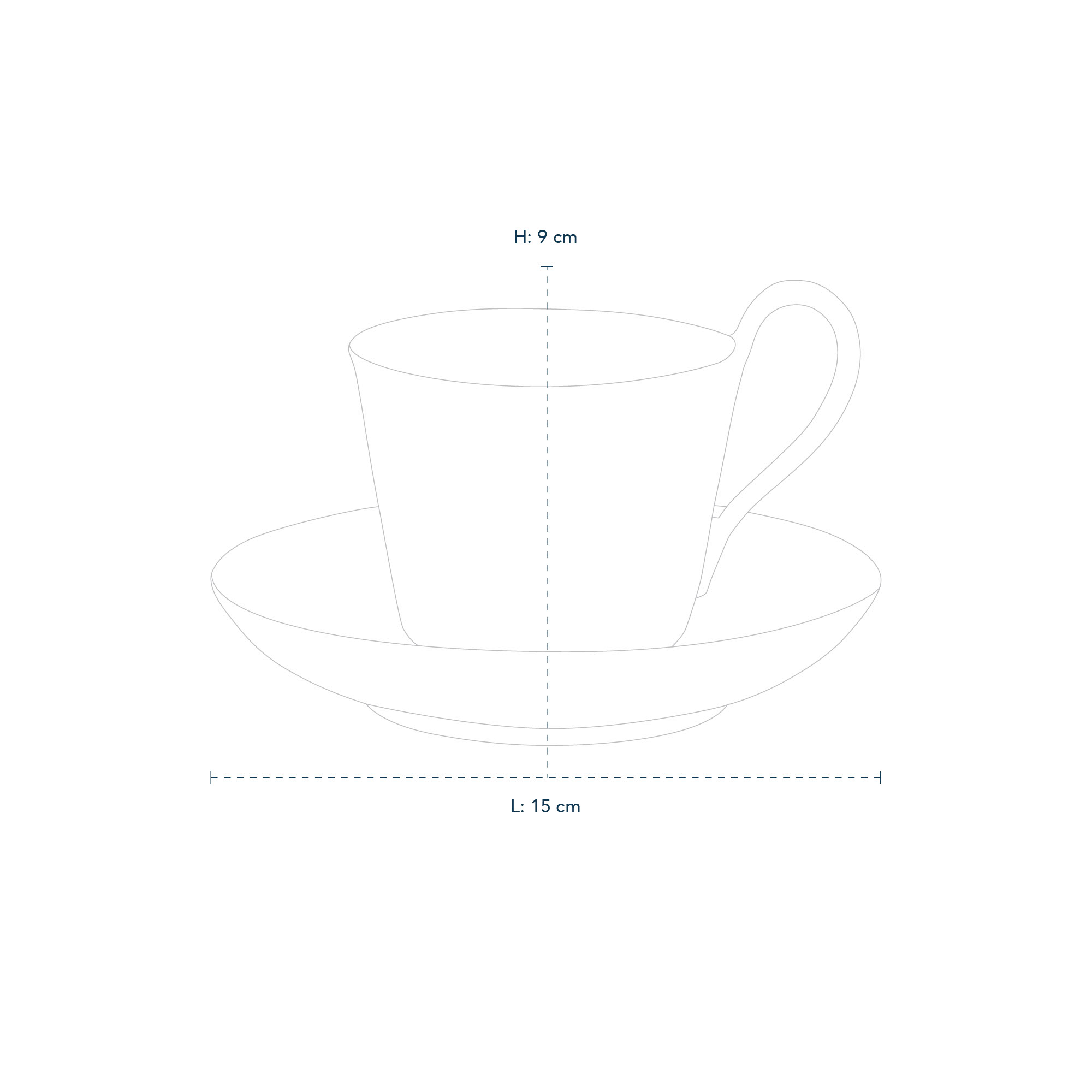 Line drawing of Black Fluted Mega High Handle Cup and Saucer 25 CL